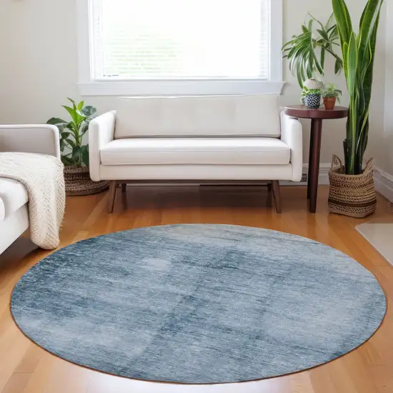 8' Denim Blue And Ivory Round Abstract Washable Indoor Outdoor Area Rug Photo 6