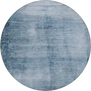 Photo of 8' Denim Blue And Ivory Round Abstract Washable Indoor Outdoor Area Rug