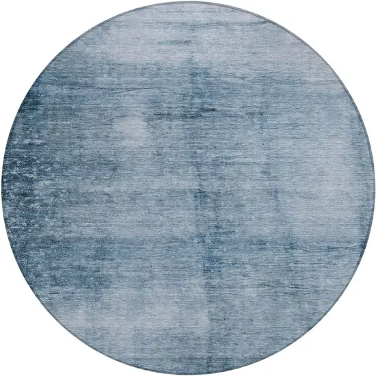 8' Denim Blue And Ivory Round Abstract Washable Indoor Outdoor Area Rug Photo 1
