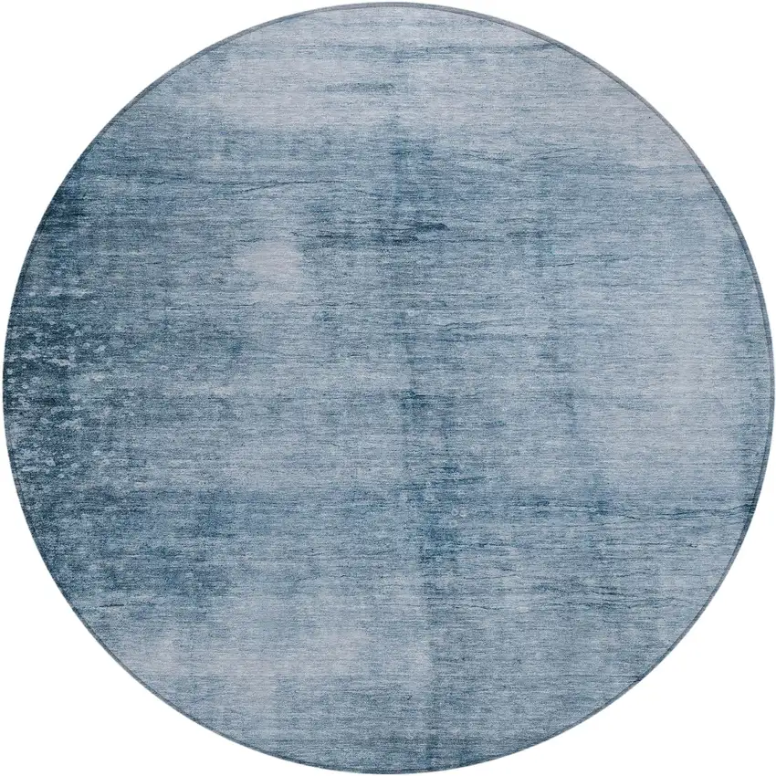 8' Denim Blue And Ivory Round Abstract Washable Indoor Outdoor Area Rug Photo 1