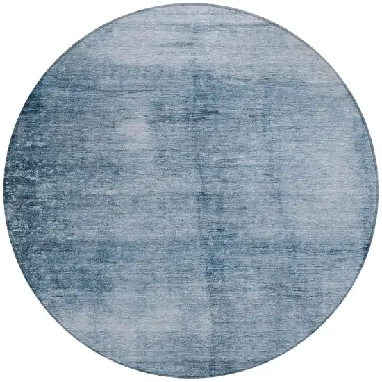 8' Denim Blue And Ivory Round Abstract Washable Indoor Outdoor Area Rug Photo 3