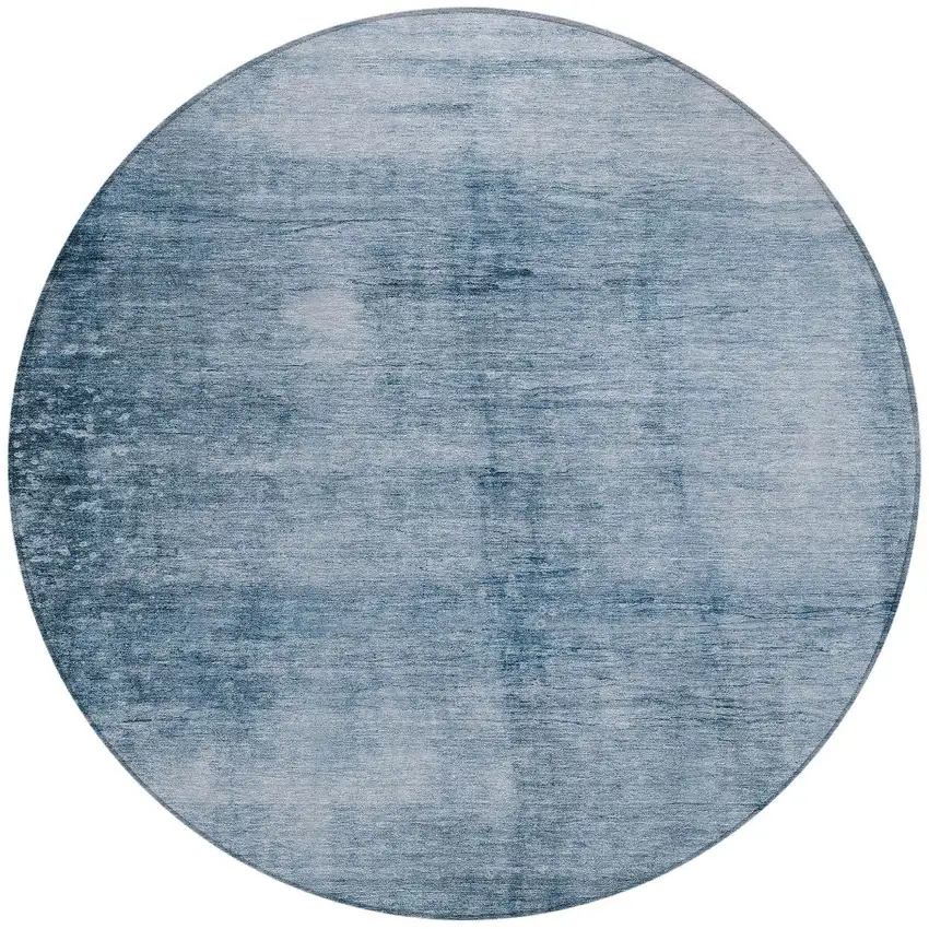 8' Denim Blue And Ivory Round Abstract Washable Indoor Outdoor Area Rug Photo 3
