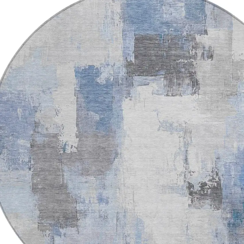 8' Denim Blue And Ivory Round Abstract Washable Indoor Outdoor Area Rug Photo 4