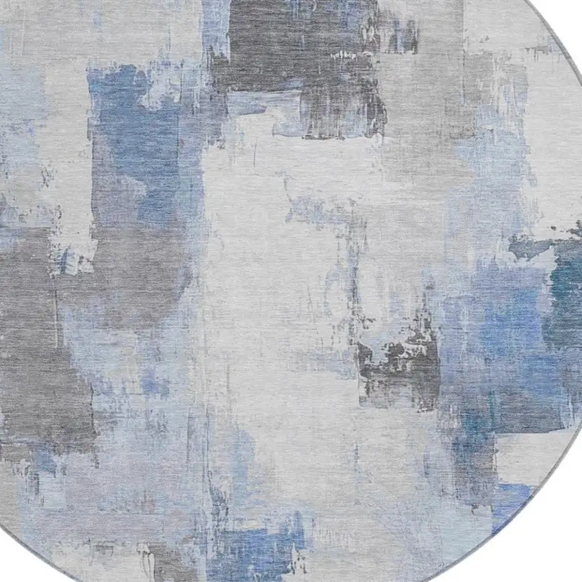 8' Denim Blue And Ivory Round Abstract Washable Indoor Outdoor Area Rug Photo 8