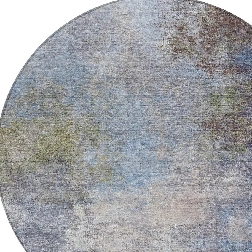 8' Denim Blue And Ivory Round Abstract Washable Indoor Outdoor Area Rug Photo 7