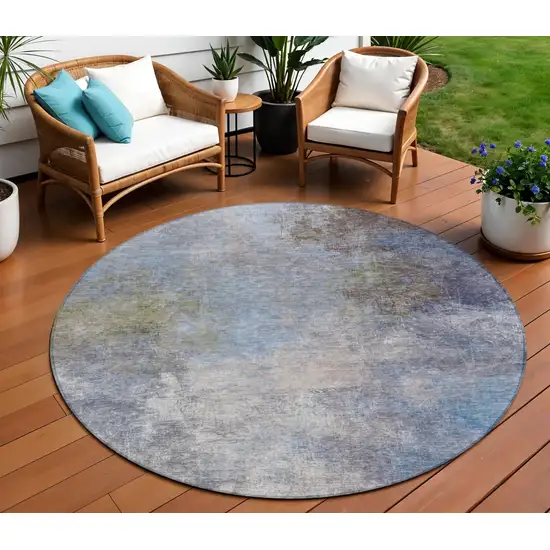 8' Denim Blue And Ivory Round Abstract Washable Indoor Outdoor Area Rug Photo 2