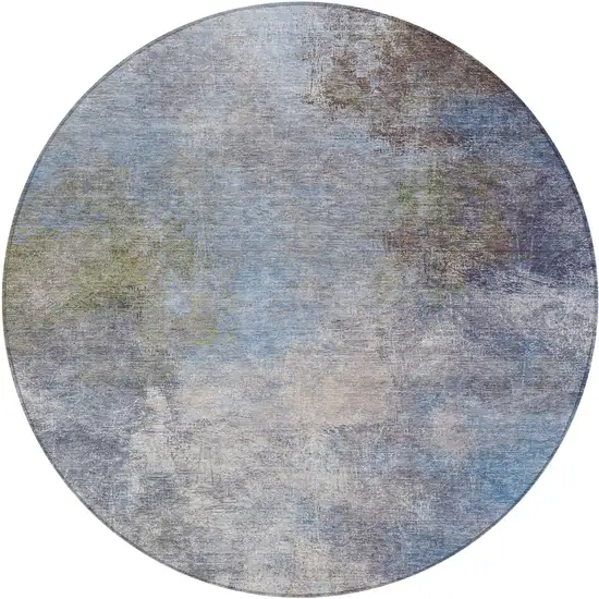 8' Denim Blue And Ivory Round Abstract Washable Indoor Outdoor Area Rug Photo 1