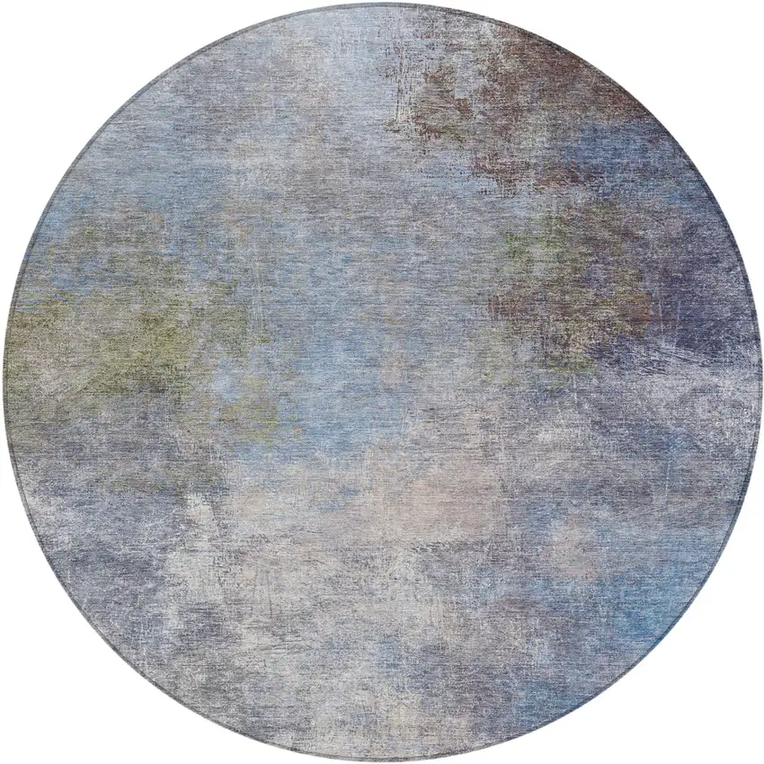 8' Denim Blue And Ivory Round Abstract Washable Indoor Outdoor Area Rug Photo 1