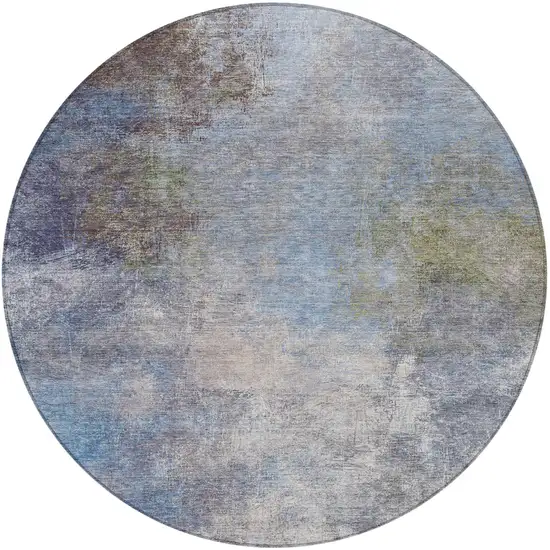 8' Denim Blue And Ivory Round Abstract Washable Indoor Outdoor Area Rug Photo 3