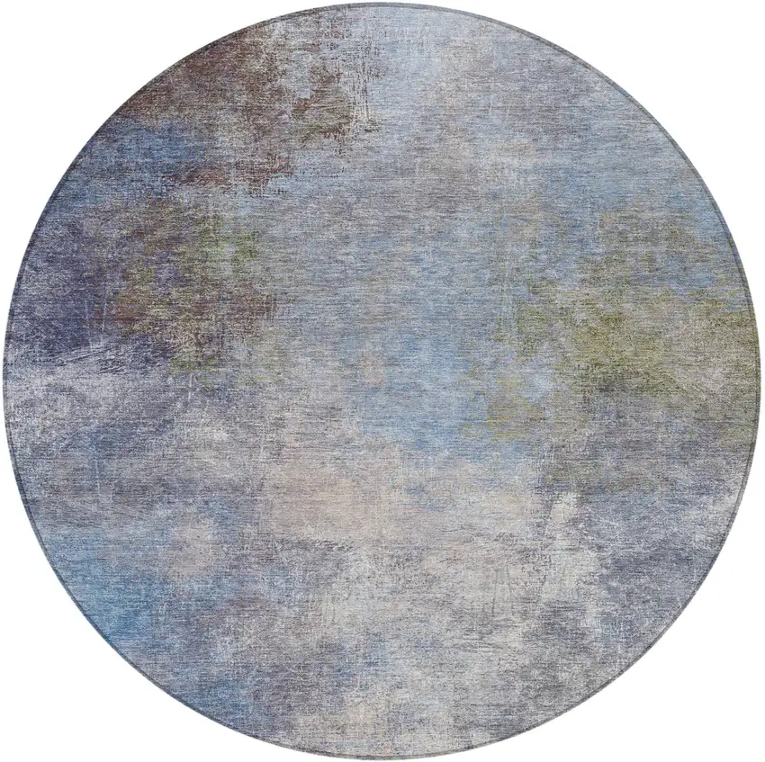 8' Denim Blue And Ivory Round Abstract Washable Indoor Outdoor Area Rug Photo 3