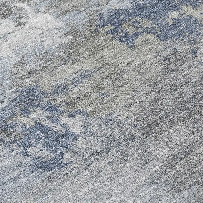 8' Denim Blue And Ivory Round Abstract Washable Indoor Outdoor Area Rug Photo 9