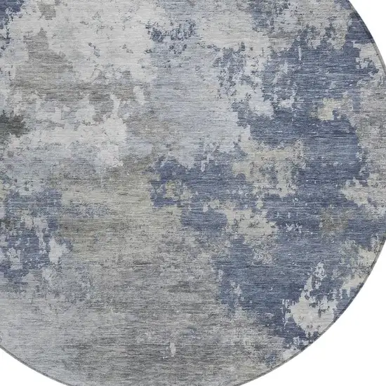8' Denim Blue And Ivory Round Abstract Washable Indoor Outdoor Area Rug Photo 2