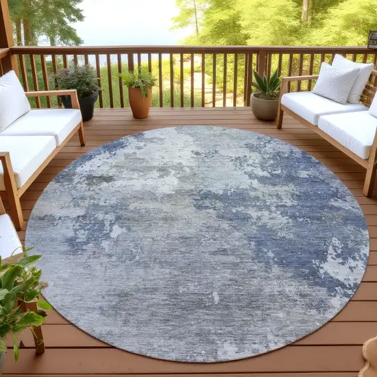 8' Denim Blue And Ivory Round Abstract Washable Indoor Outdoor Area Rug Photo 4
