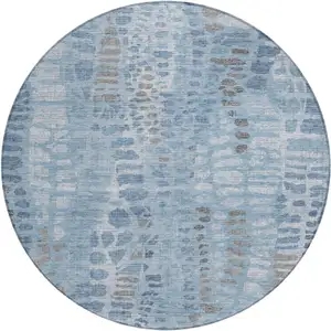 Photo of 8' Denim Blue And Ivory Round Abstract Washable Indoor Outdoor Area Rug