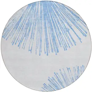 Photo of 8' Denim Blue And Ivory Round Abstract Washable Indoor Outdoor Area Rug