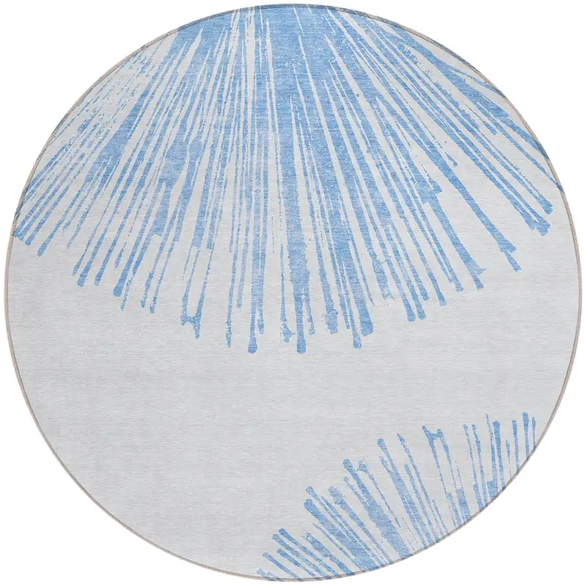 8' Denim Blue And Ivory Round Abstract Washable Indoor Outdoor Area Rug Photo 1