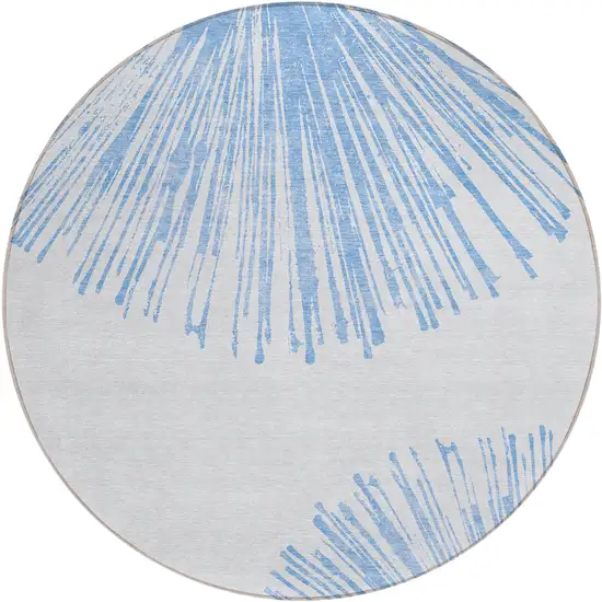8' Denim Blue And Ivory Round Abstract Washable Indoor Outdoor Area Rug Photo 1