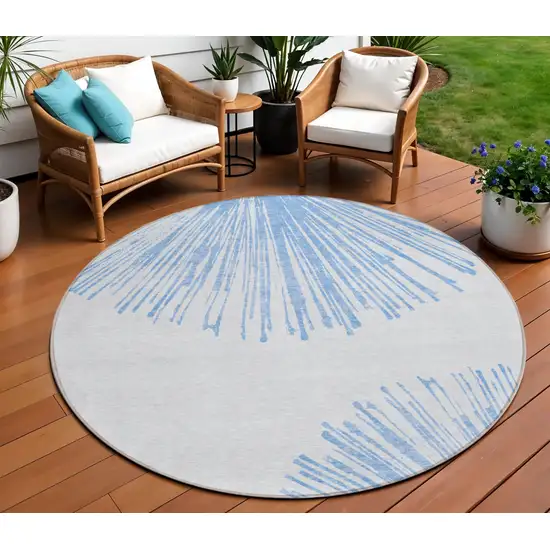8' Denim Blue And Ivory Round Abstract Washable Indoor Outdoor Area Rug Photo 1