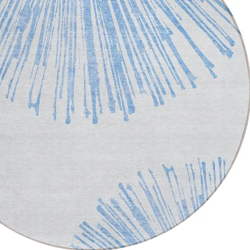 8' Denim Blue And Ivory Round Abstract Washable Indoor Outdoor Area Rug Photo 4