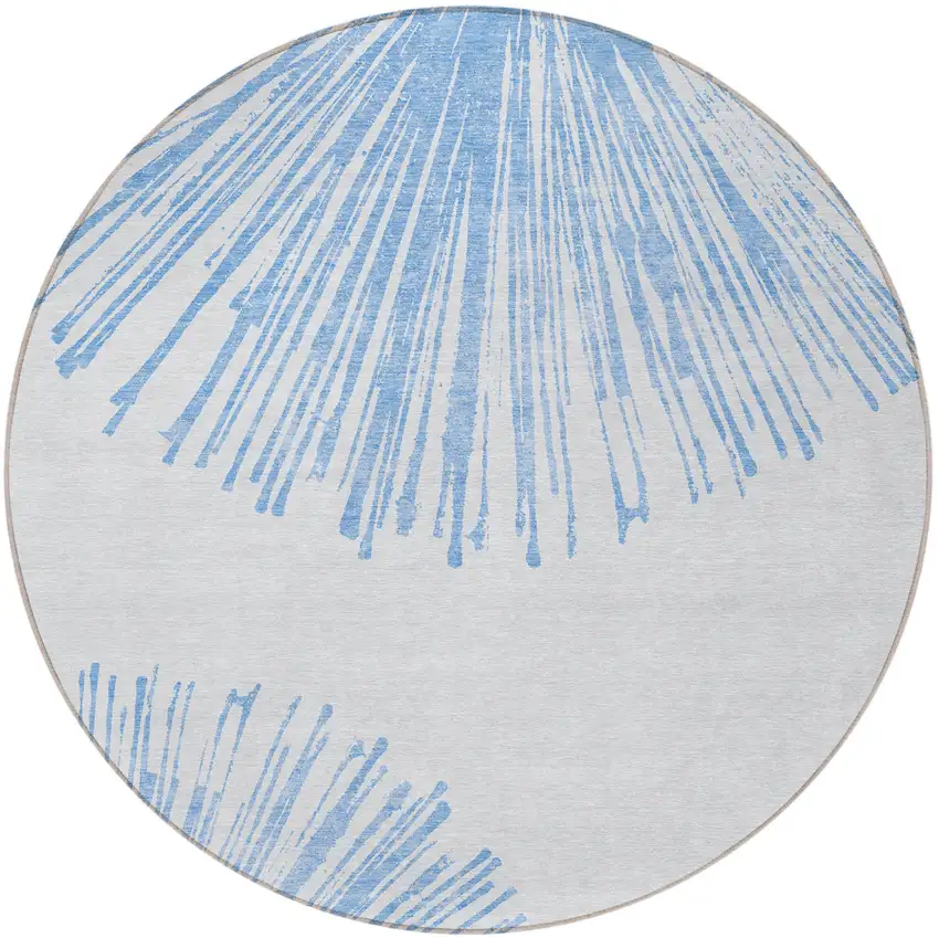 8' Denim Blue And Ivory Round Abstract Washable Indoor Outdoor Area Rug Photo 2