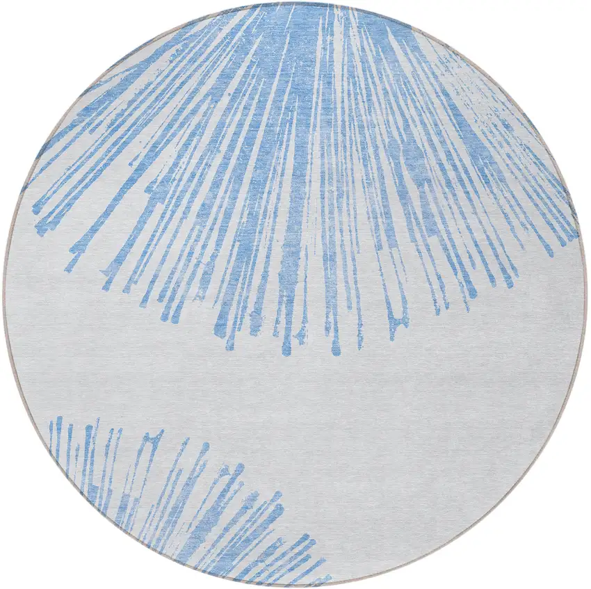 8' Denim Blue And Ivory Round Abstract Washable Indoor Outdoor Area Rug Photo 2