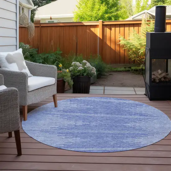 8' Denim Blue And Ivory Round Abstract Washable Indoor Outdoor Area Rug Photo 6