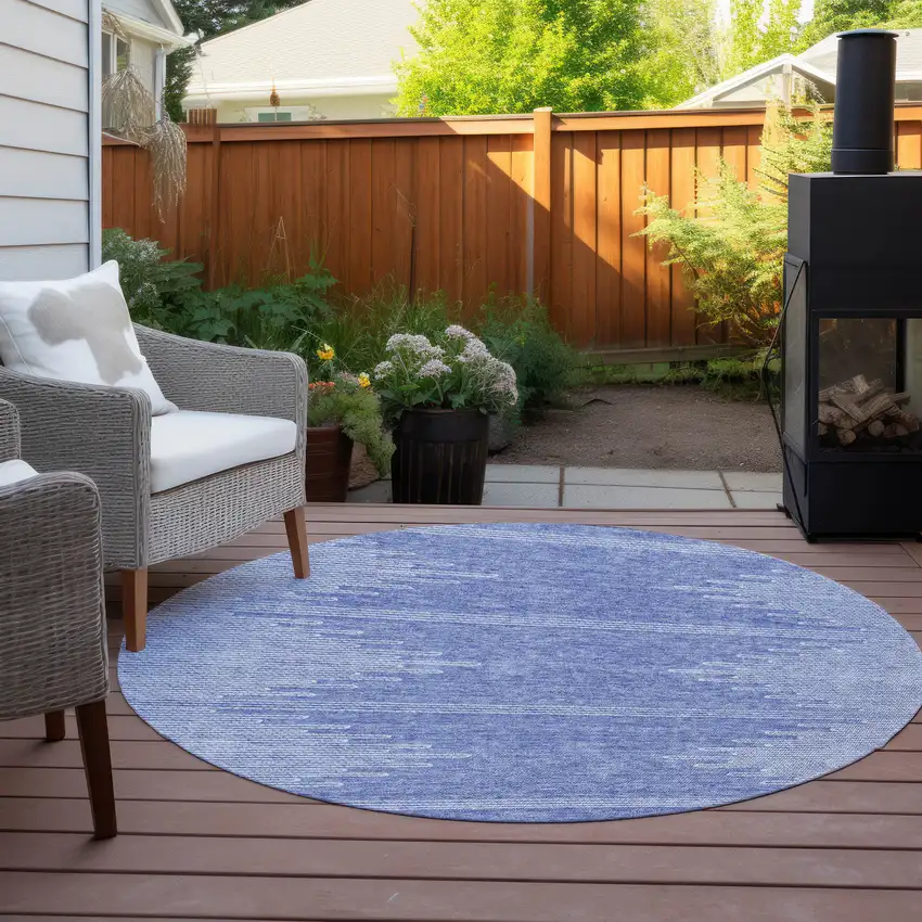 8' Denim Blue And Ivory Round Abstract Washable Indoor Outdoor Area Rug Photo 6