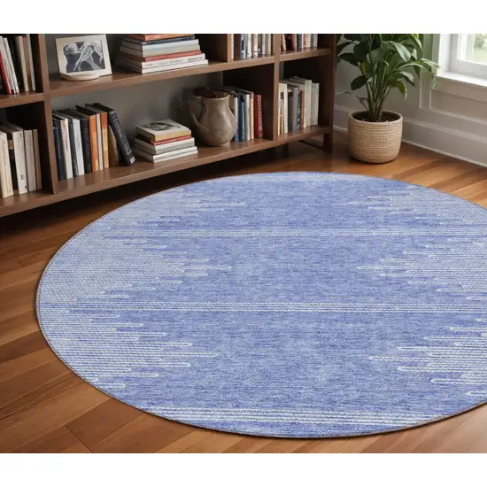 8' Denim Blue And Ivory Round Abstract Washable Indoor Outdoor Area Rug Photo 9
