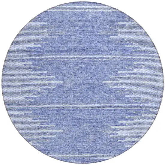 8' Denim Blue And Ivory Round Abstract Washable Indoor Outdoor Area Rug Photo 5