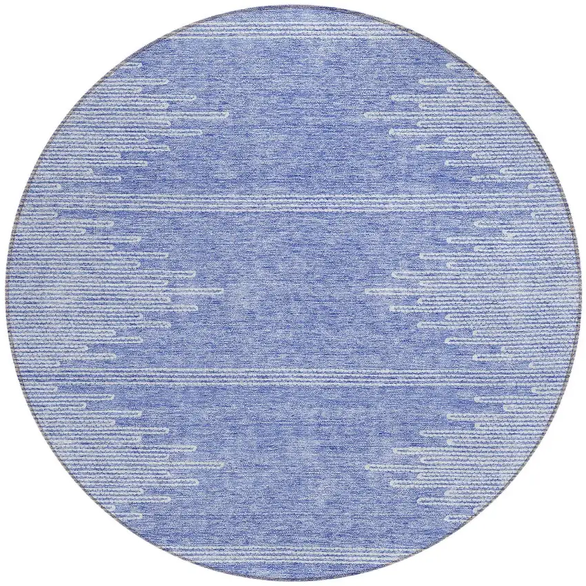 8' Denim Blue And Ivory Round Abstract Washable Indoor Outdoor Area Rug Photo 5