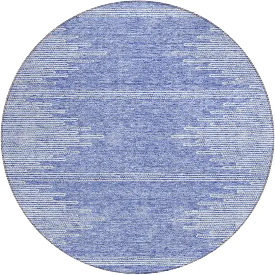 8' Denim Blue And Ivory Round Abstract Washable Indoor Outdoor Area Rug Photo 2