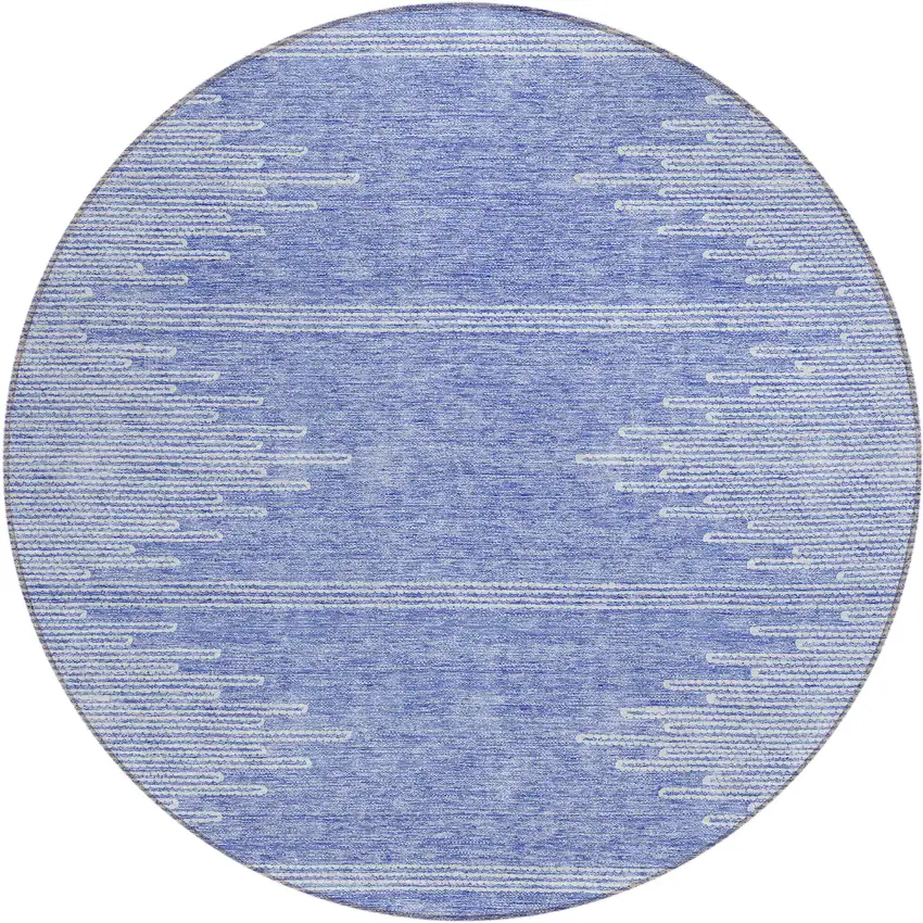 8' Denim Blue And Ivory Round Abstract Washable Indoor Outdoor Area Rug Photo 2