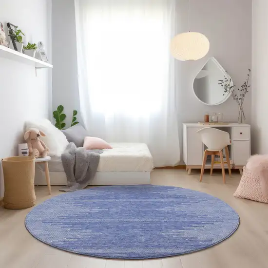 8' Denim Blue And Ivory Round Abstract Washable Indoor Outdoor Area Rug Photo 7