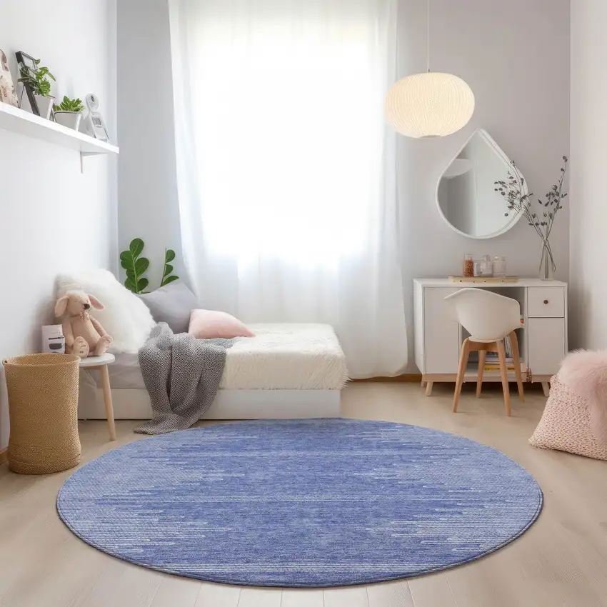 8' Denim Blue And Ivory Round Abstract Washable Indoor Outdoor Area Rug Photo 7