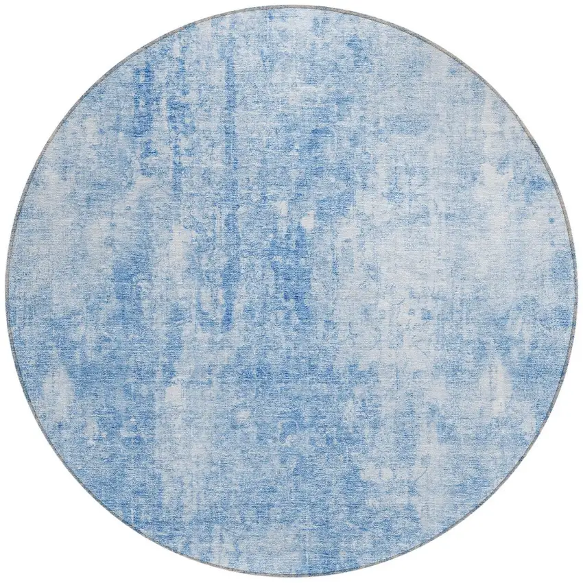 8' Denim Blue And Ivory Round Abstract Washable Indoor Outdoor Area Rug Photo 5