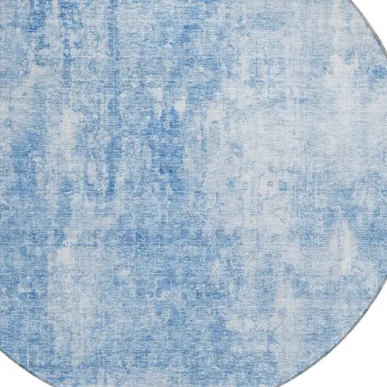 8' Denim Blue And Ivory Round Abstract Washable Indoor Outdoor Area Rug Photo 4