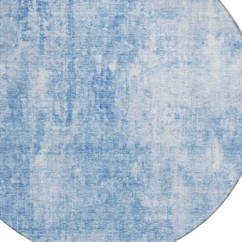 8' Denim Blue And Ivory Round Abstract Washable Indoor Outdoor Area Rug Photo 4