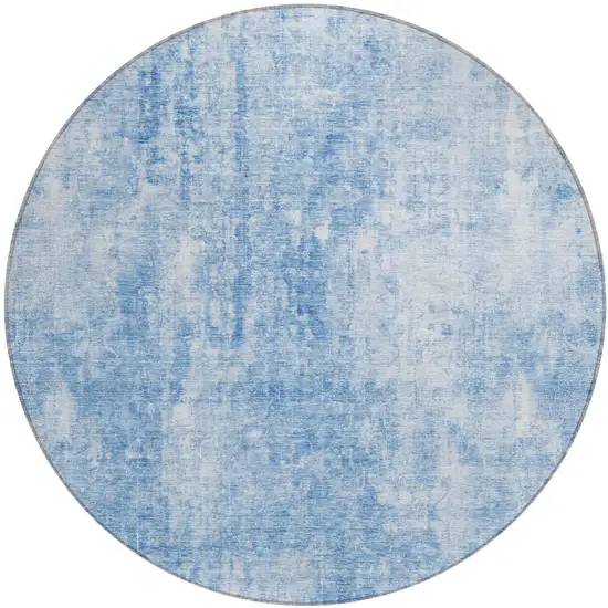 8' Denim Blue And Ivory Round Abstract Washable Indoor Outdoor Area Rug Photo 2