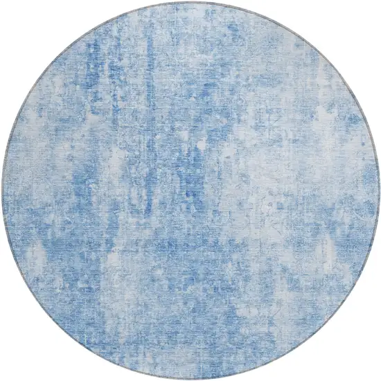 8' Denim Blue And Ivory Round Abstract Washable Indoor Outdoor Area Rug Photo 2