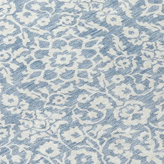 8' Denim Blue And Ivory Round Damask Washable Indoor Outdoor Area Rug Photo 8