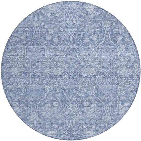 8' Denim Blue And Ivory Round Floral Washable Indoor Outdoor Area Rug Photo 2