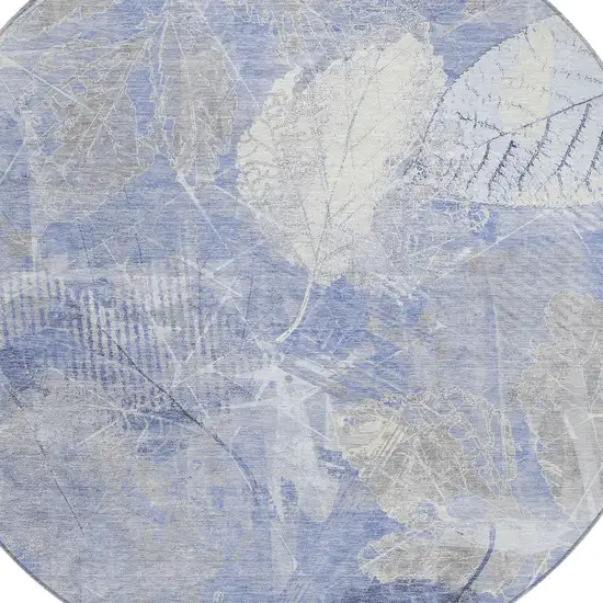 8' Denim Blue And Ivory Round Floral Washable Indoor Outdoor Area Rug Photo 8
