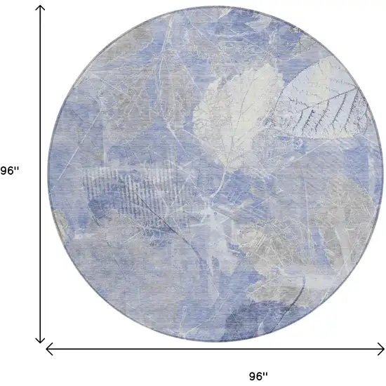 8' Denim Blue And Ivory Round Floral Washable Indoor Outdoor Area Rug Photo 9