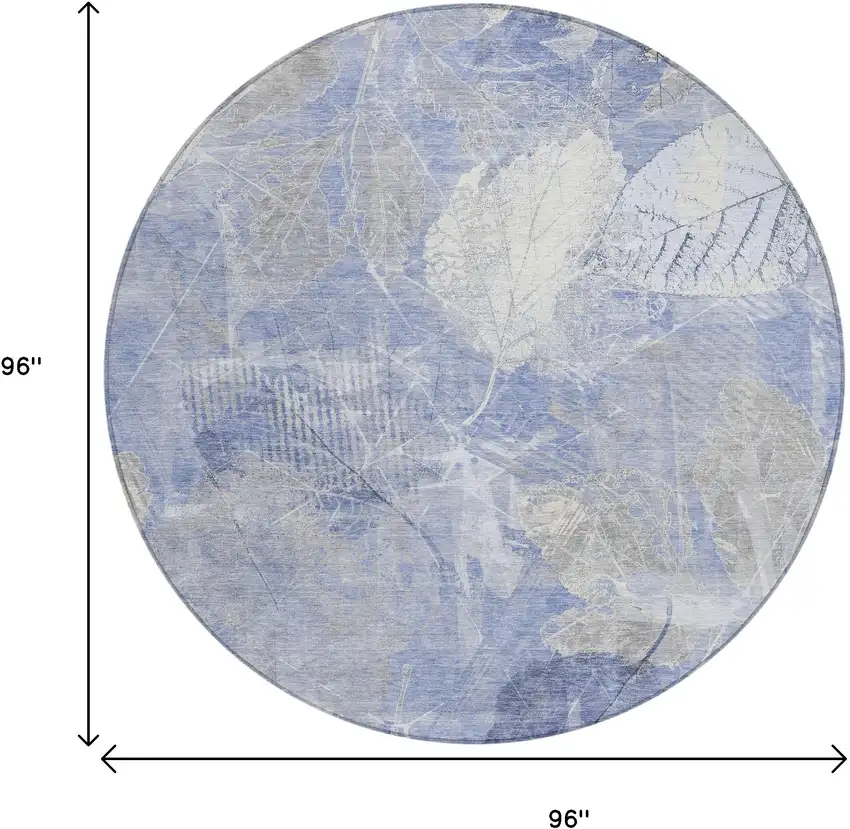 8' Denim Blue And Ivory Round Floral Washable Indoor Outdoor Area Rug Photo 9