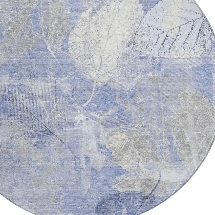 8' Denim Blue And Ivory Round Floral Washable Indoor Outdoor Area Rug Photo 4