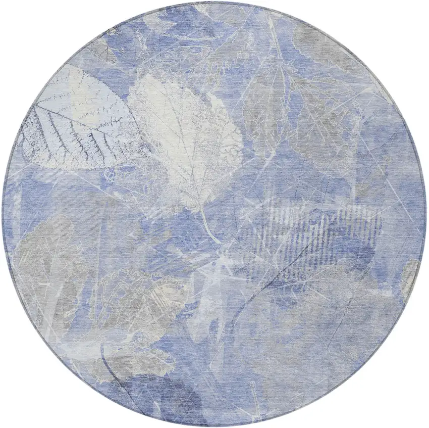 8' Denim Blue And Ivory Round Floral Washable Indoor Outdoor Area Rug Photo 3
