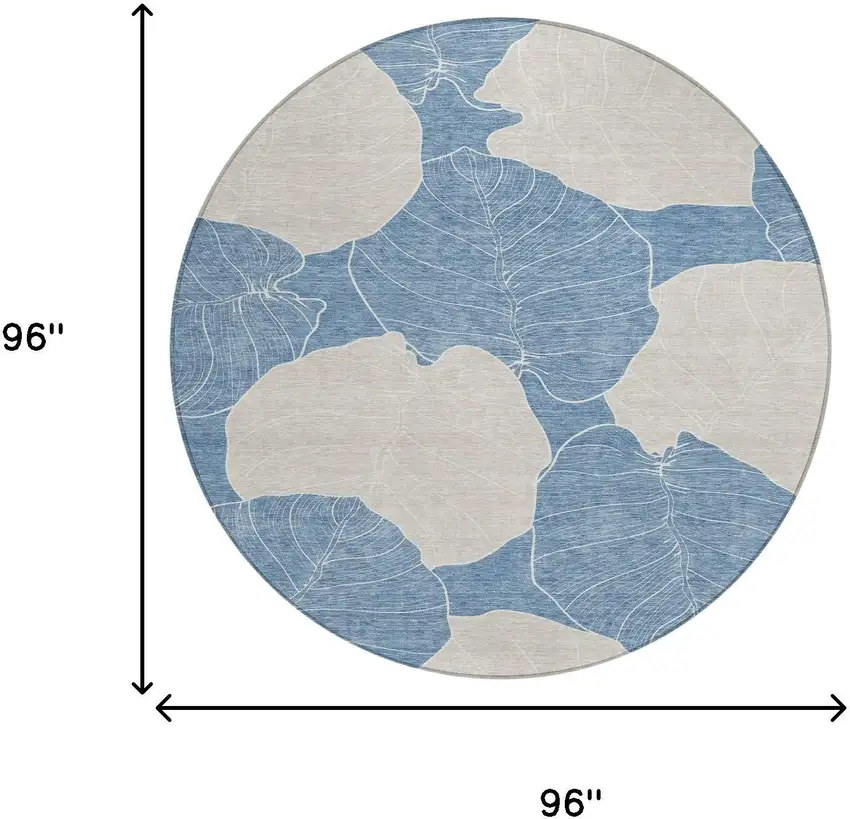 8' Denim Blue And Ivory Round Floral Washable Indoor Outdoor Area Rug Photo 8