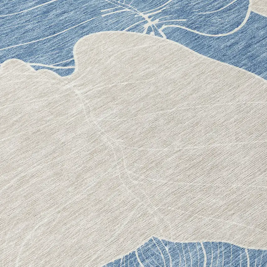 8' Denim Blue And Ivory Round Floral Washable Indoor Outdoor Area Rug Photo 7