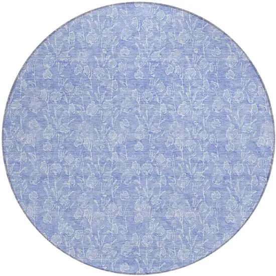 8' Denim Blue And Ivory Round Floral Washable Indoor Outdoor Area Rug Photo 2