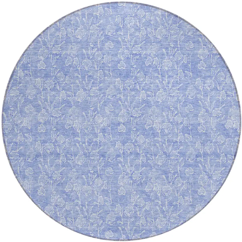 8' Denim Blue And Ivory Round Floral Washable Indoor Outdoor Area Rug Photo 2